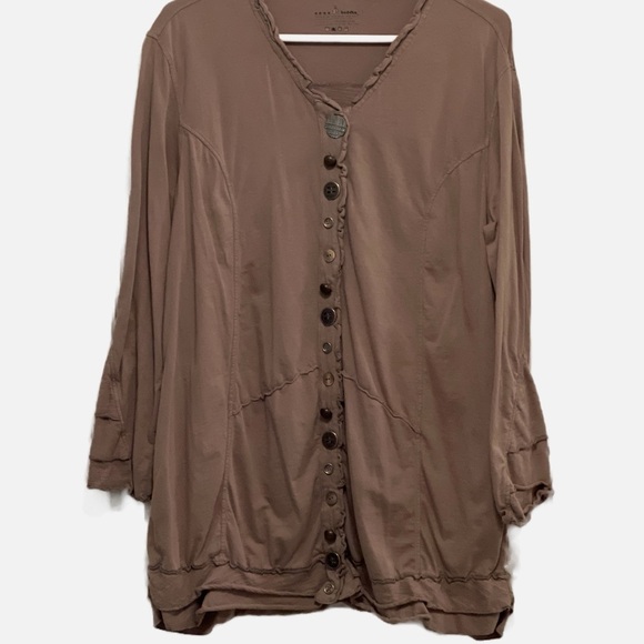 Neon Buddha Brown 3/4 Sleeve Relaxed Button Down - Picture 1 of 6